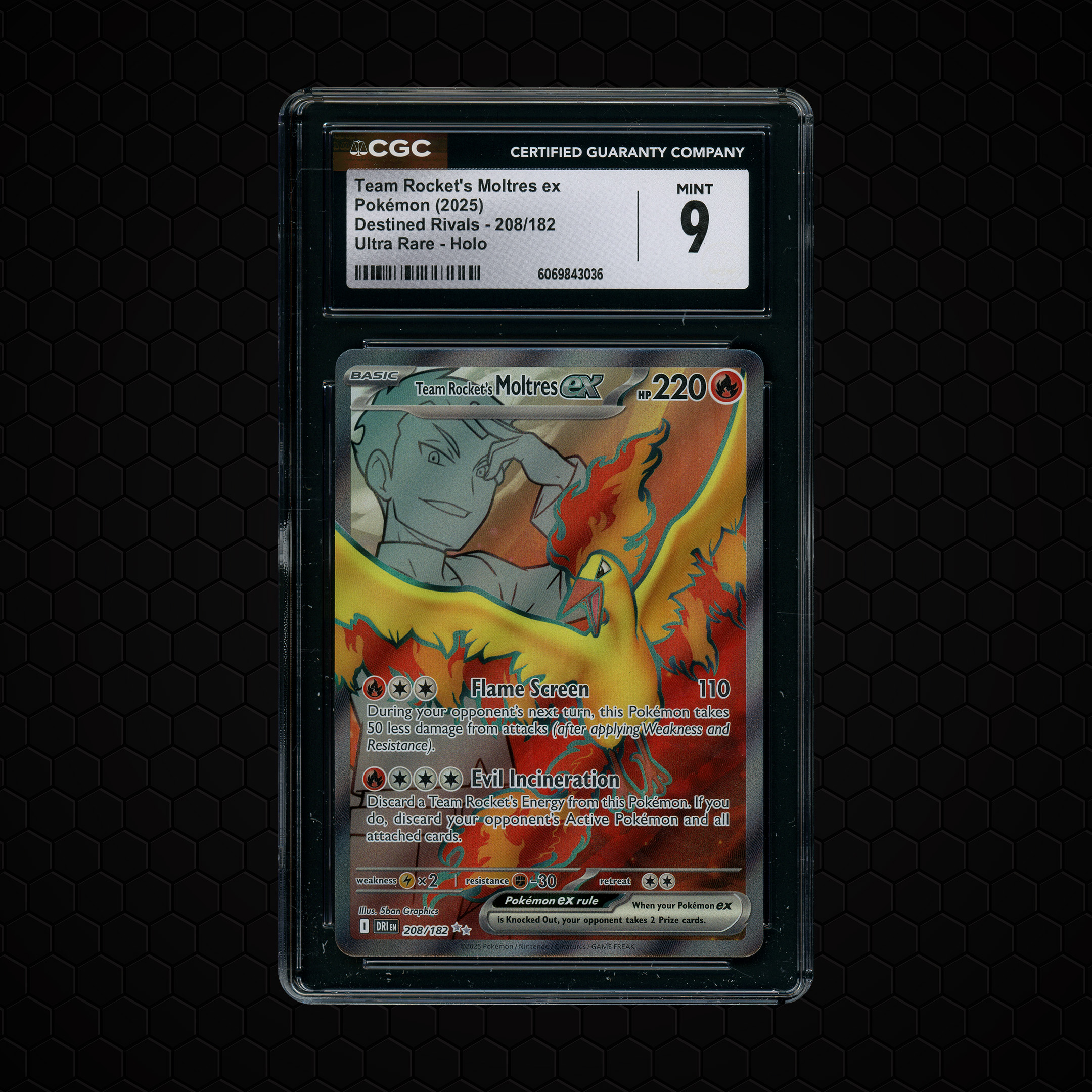 2025 Destined Rivals Team Rocket's Moltres EX #208 CGC 9